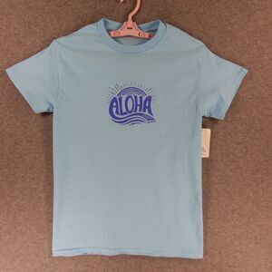 Aloha Hawaii Womens TShirt Medium Blue Big Island Sun Ocean Wave Kona Marlin